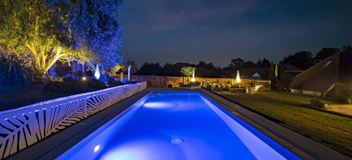 Rectangular lap pool at night