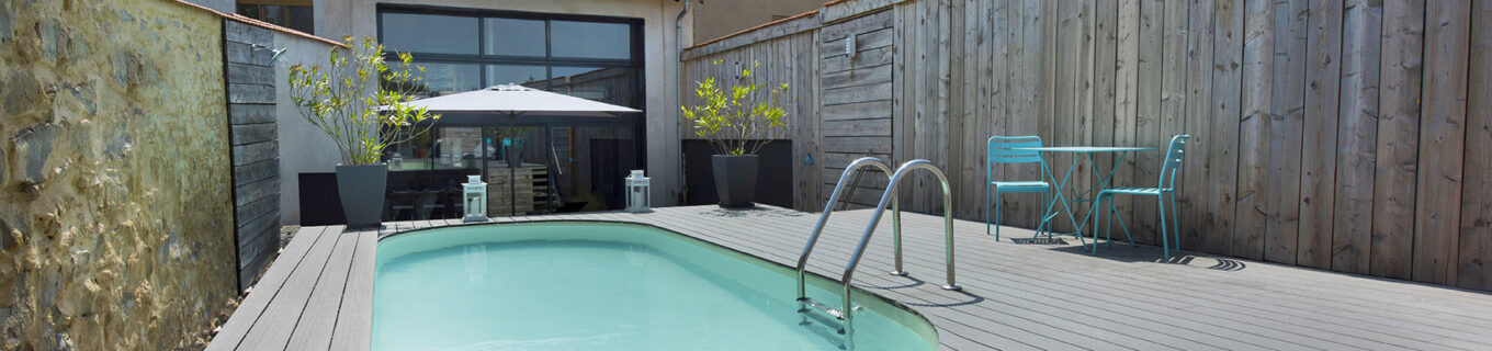 mini piscine enterrée echelle terrasse bois