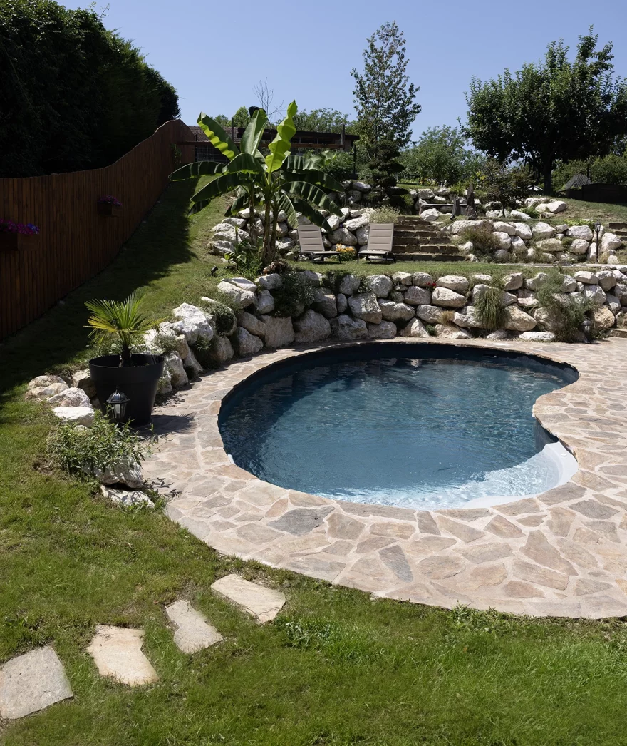 mini piscine haricot escalier intégré