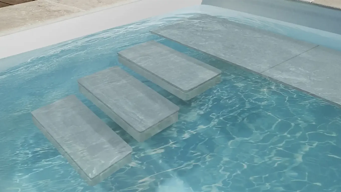 escalier piscine grès cérame piano