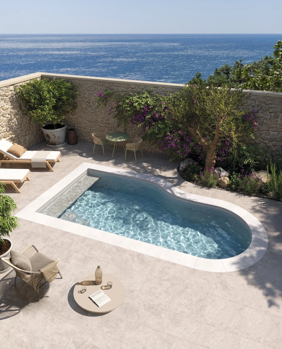 mini piscine forme libre terrasse beige