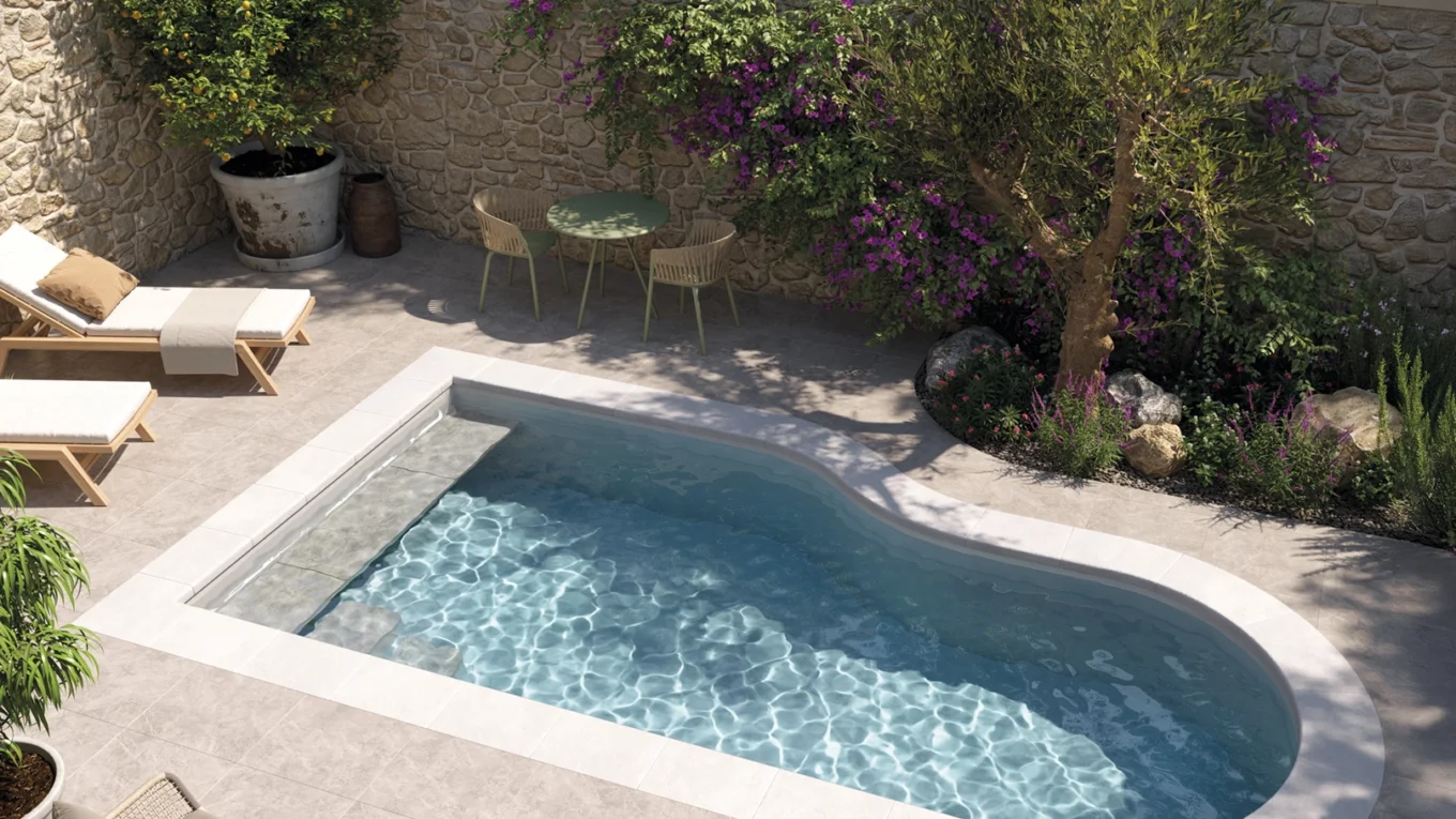 mini piscine forme libre terrasse beige