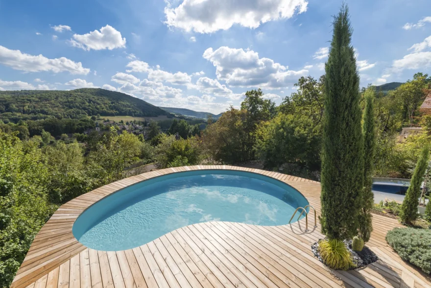 piscine haricot terrasse bois