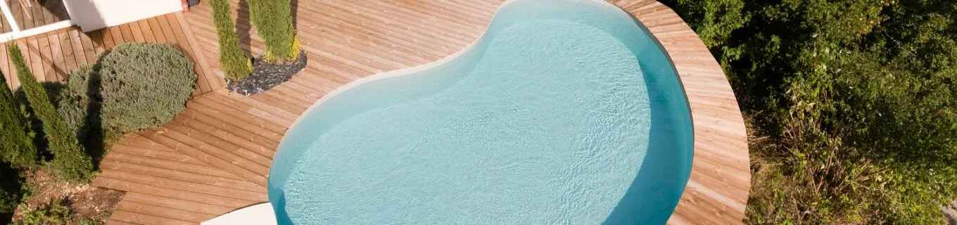 piscine enterrée haricot terrasse bois